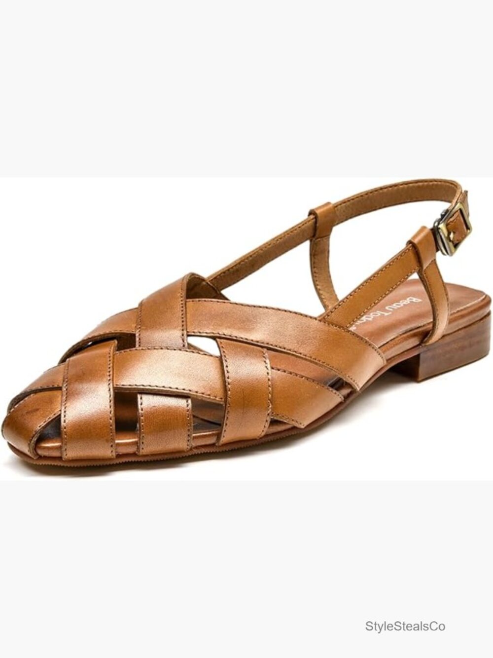 Woven Slingback Fisherman Sandals Closed Toe Low Heel Leather Adjustable Strap